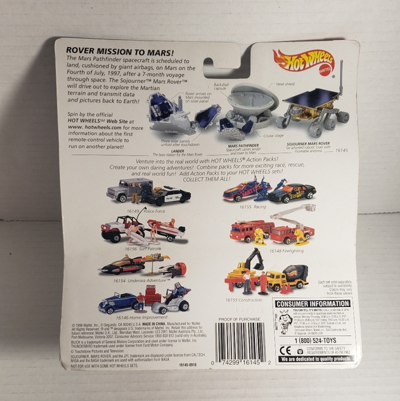 Hot Wheels Action Pack JPL Sojourner Mars Rover #1 NWT Vintage - Picture 2 of 2